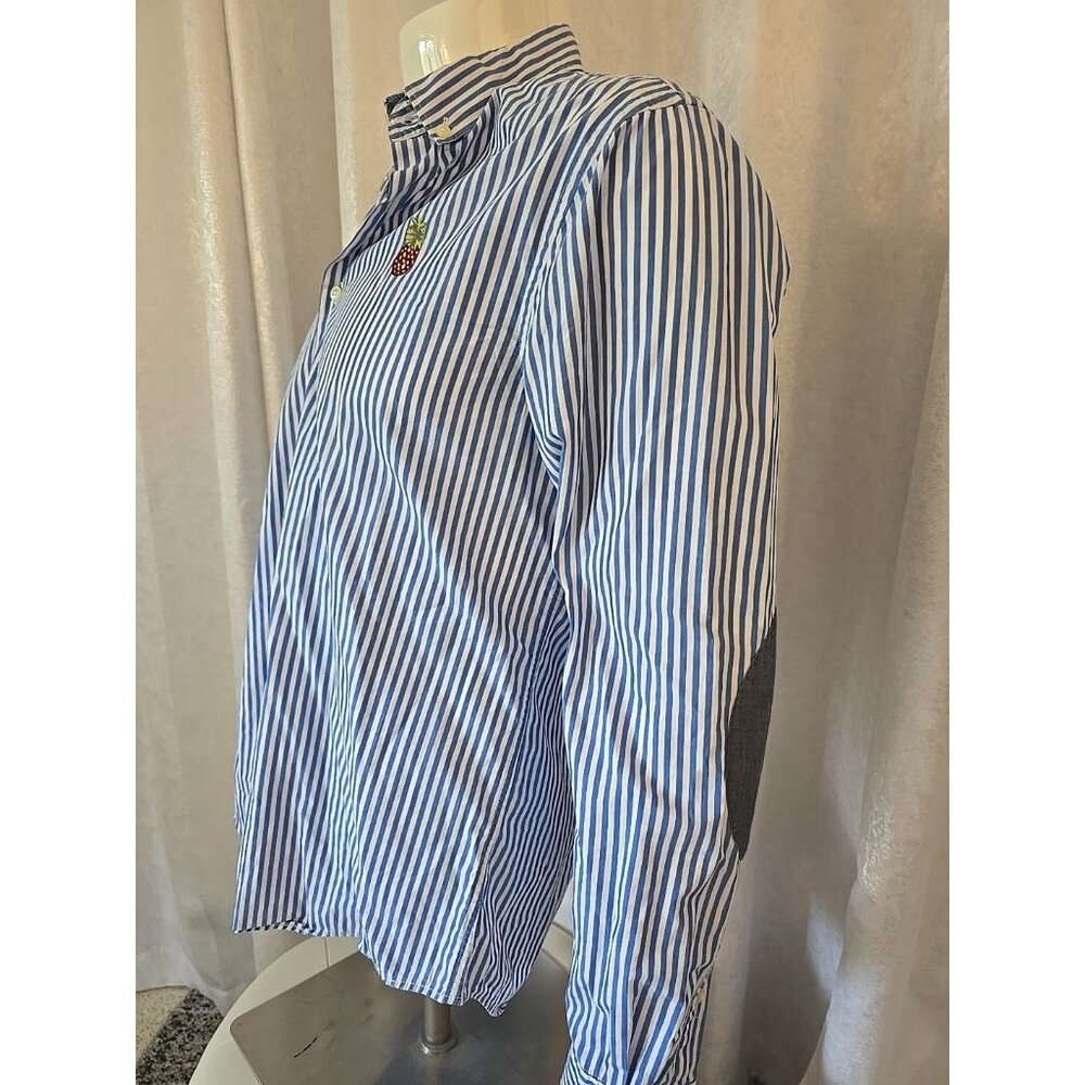 Zara Man Shirt Men Elbow Patches Button Dress Blue Slim Fit Pineapple Logo M L - Picture 6 of 8